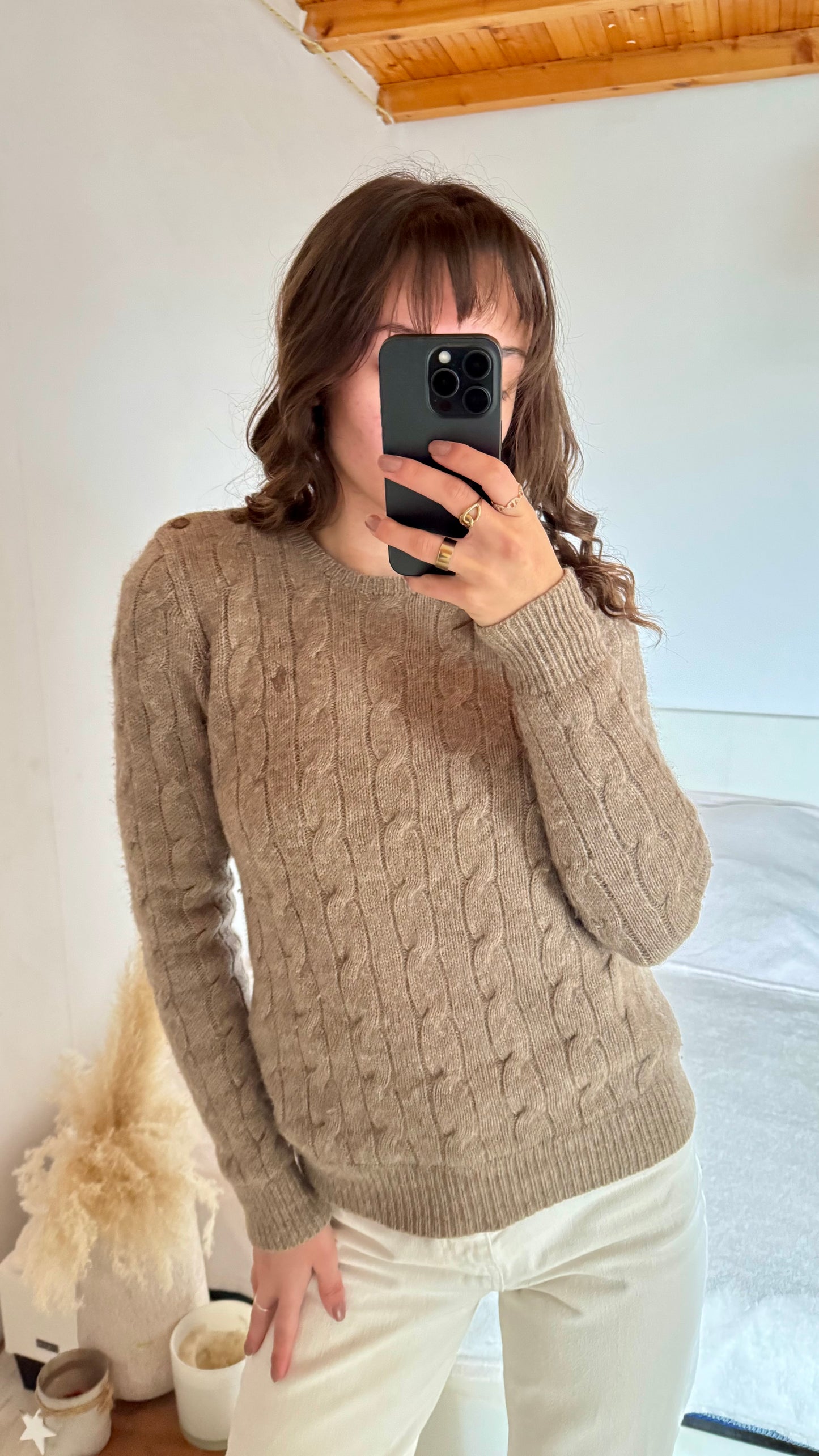 Pull torsadé marron laine et cachemire Ralph Lauren - S