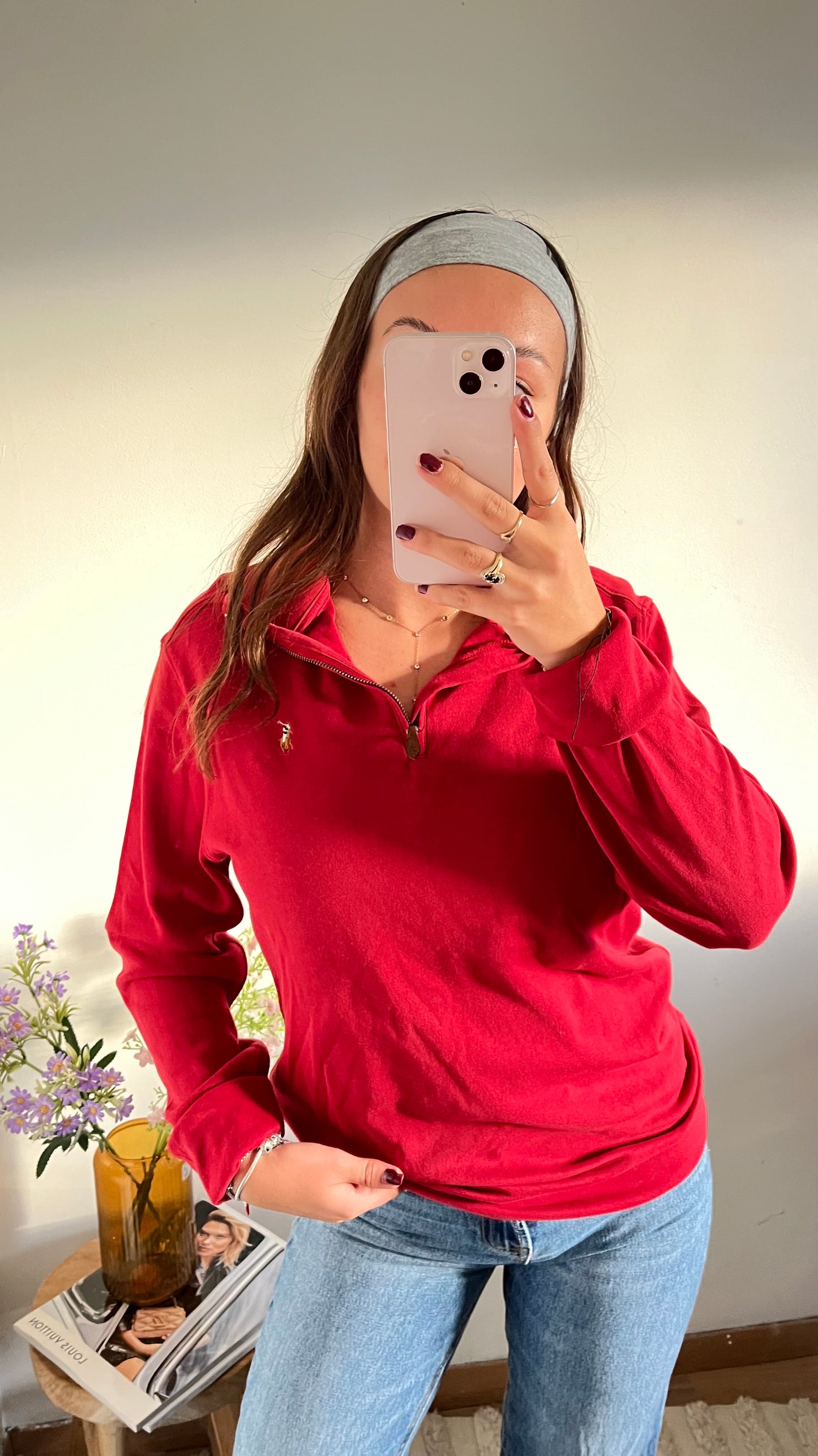 Pull demi-zippé rouge Ralph Lauren - M
