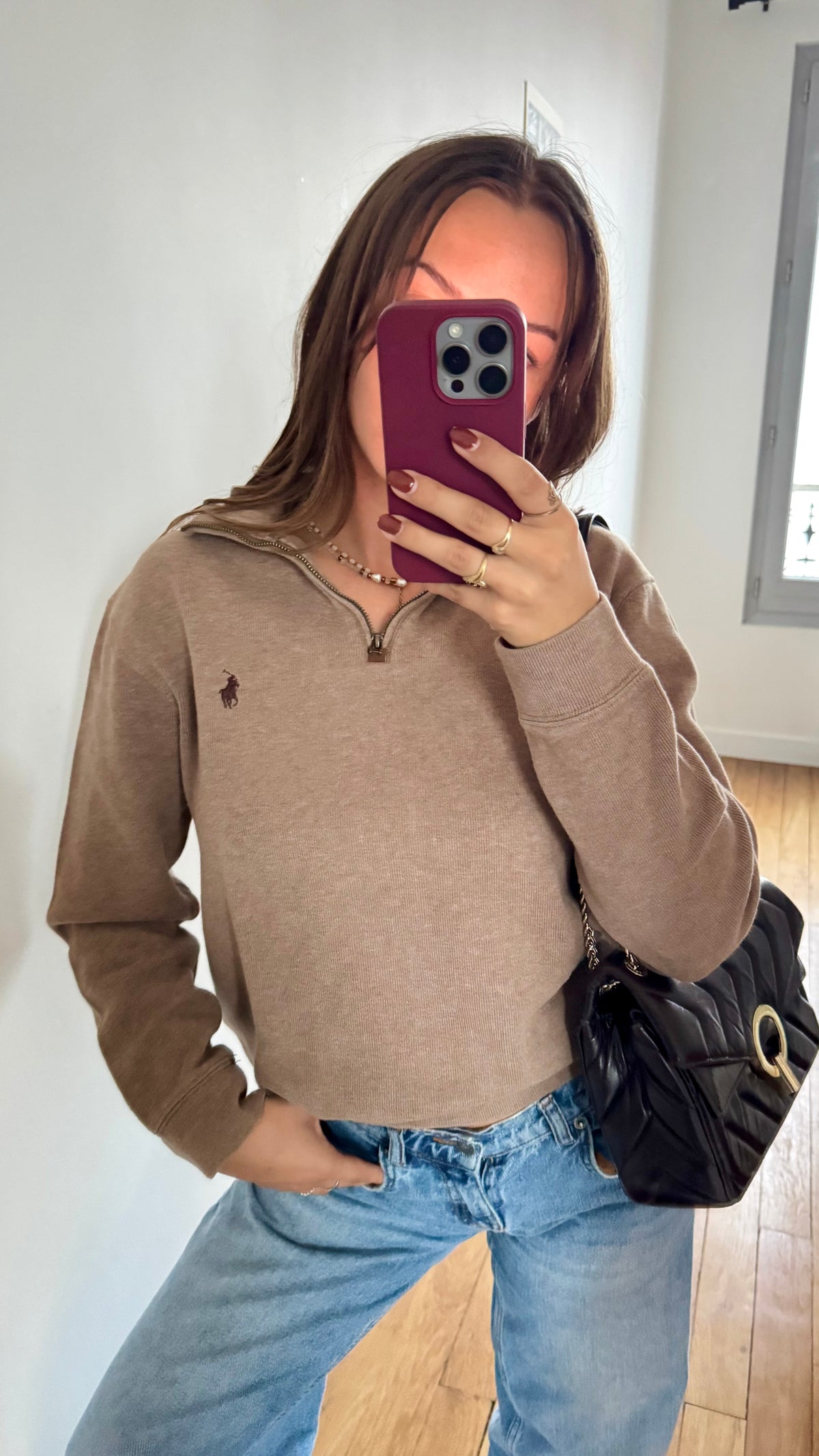 Pull demi-zip marron Ralph Lauren - M