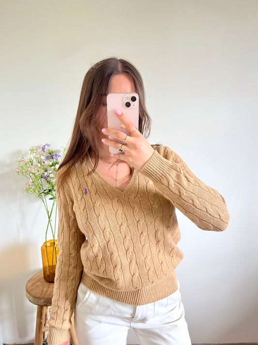 Pull torsadé beige laine & cachemire Ralph Lauren - S