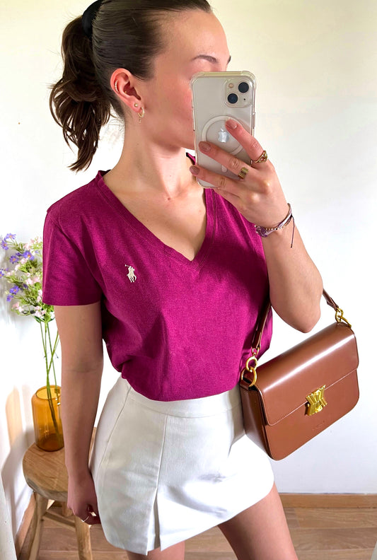T-shirt col V bordeaux Ralph Lauren - M