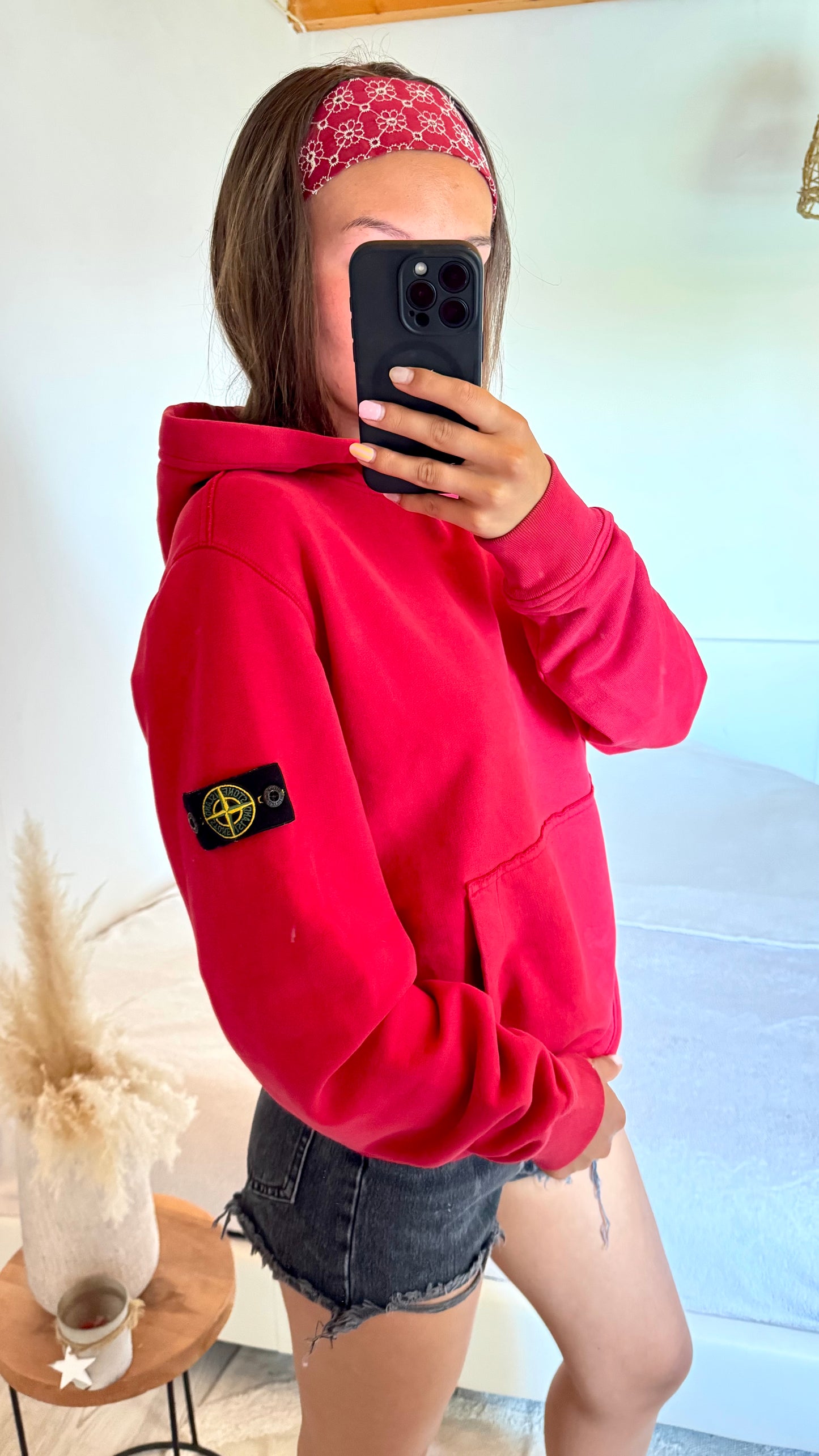 Sweat à capuche rouge Stone Island - M