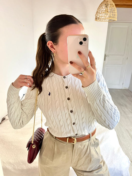 Gilet torsadé blanc Ralph Lauren - S