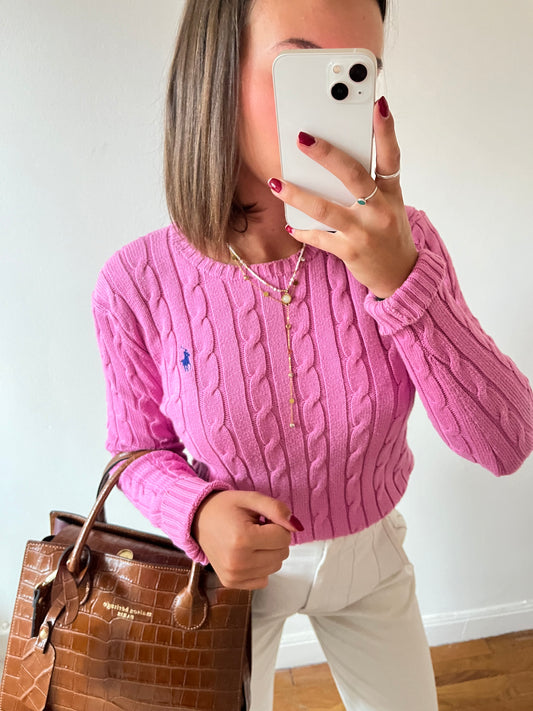 Pull torsadé rose Ralph Lauren - S