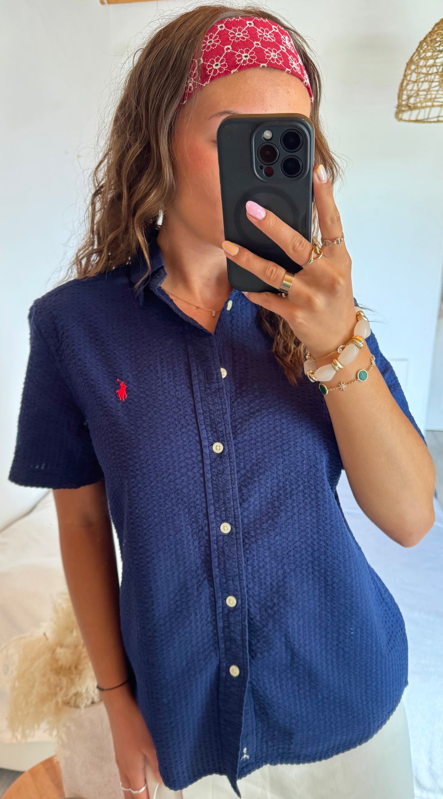 Chemise gaufrée manche courte marine Ralph Lauren - S
