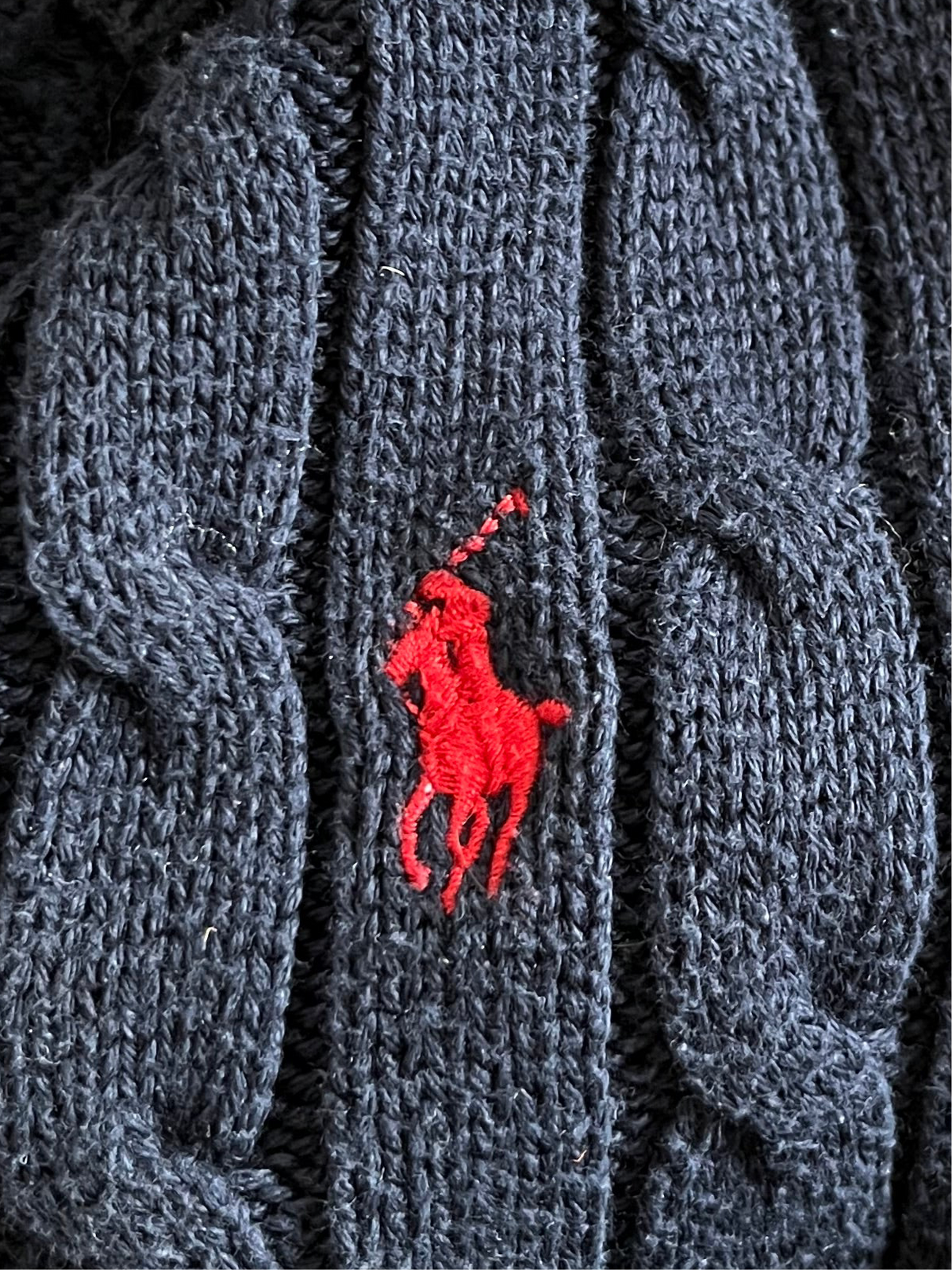 Pull torsadé col V bleu marine Ralph bleu - S