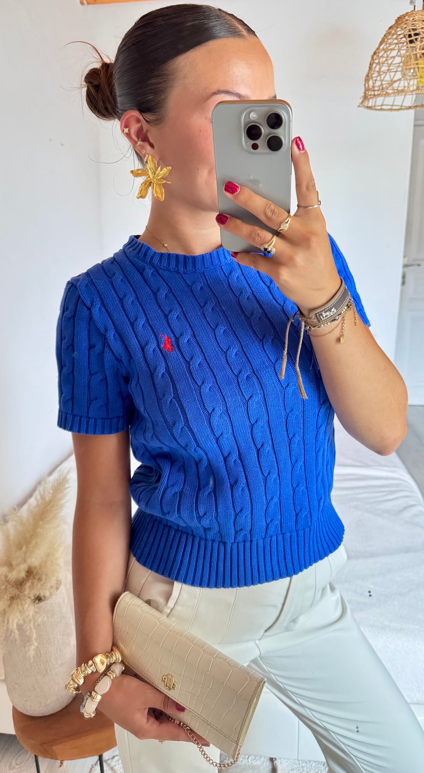 T-shirt torsadé bleu électrique Ralph Lauren - S