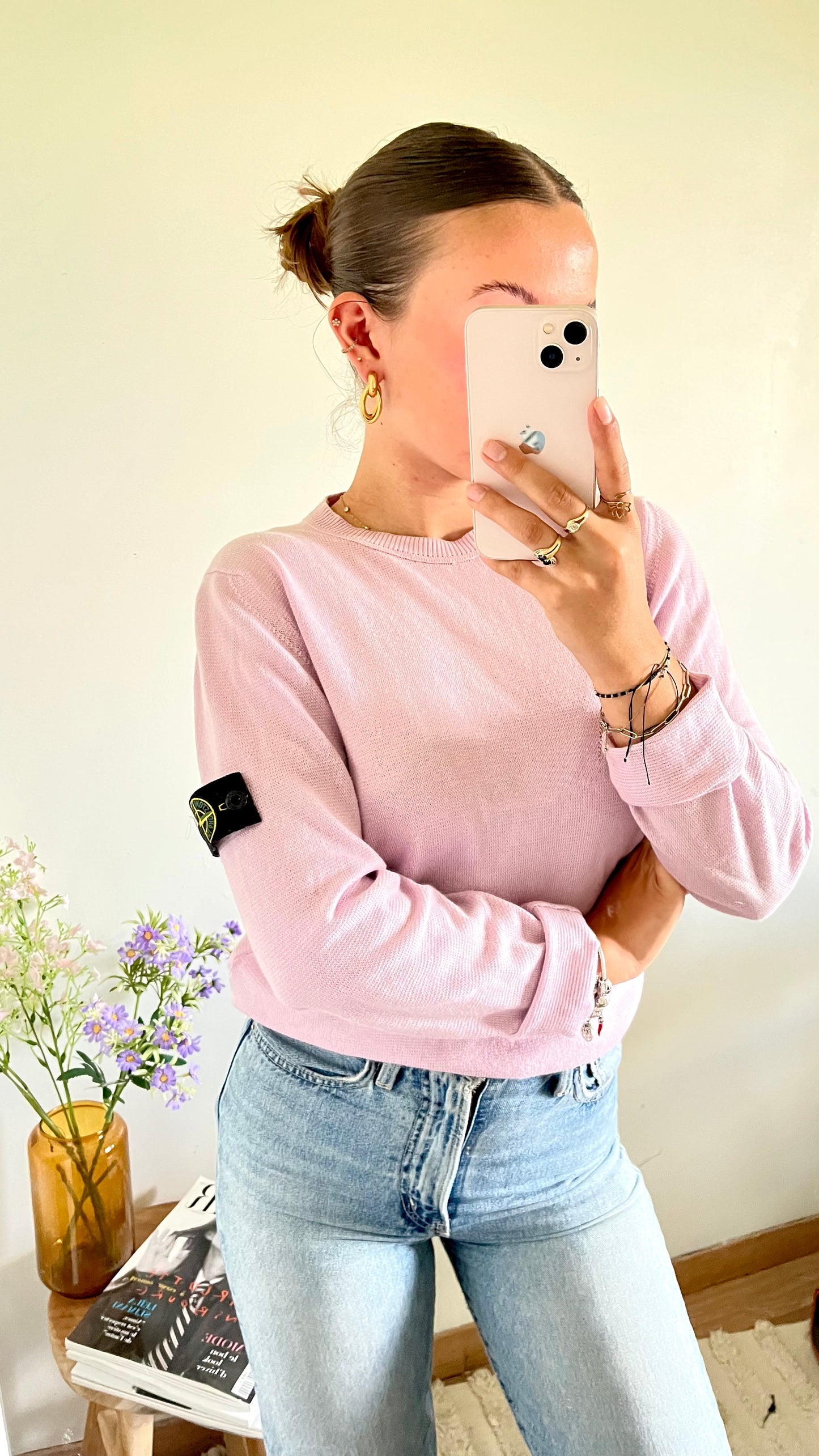 Pull rose col rond Stone Island - S