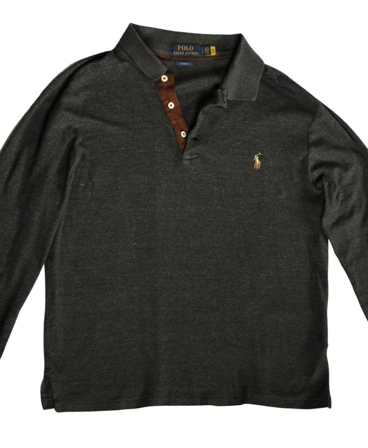 Polo manches longues gris cendré - L