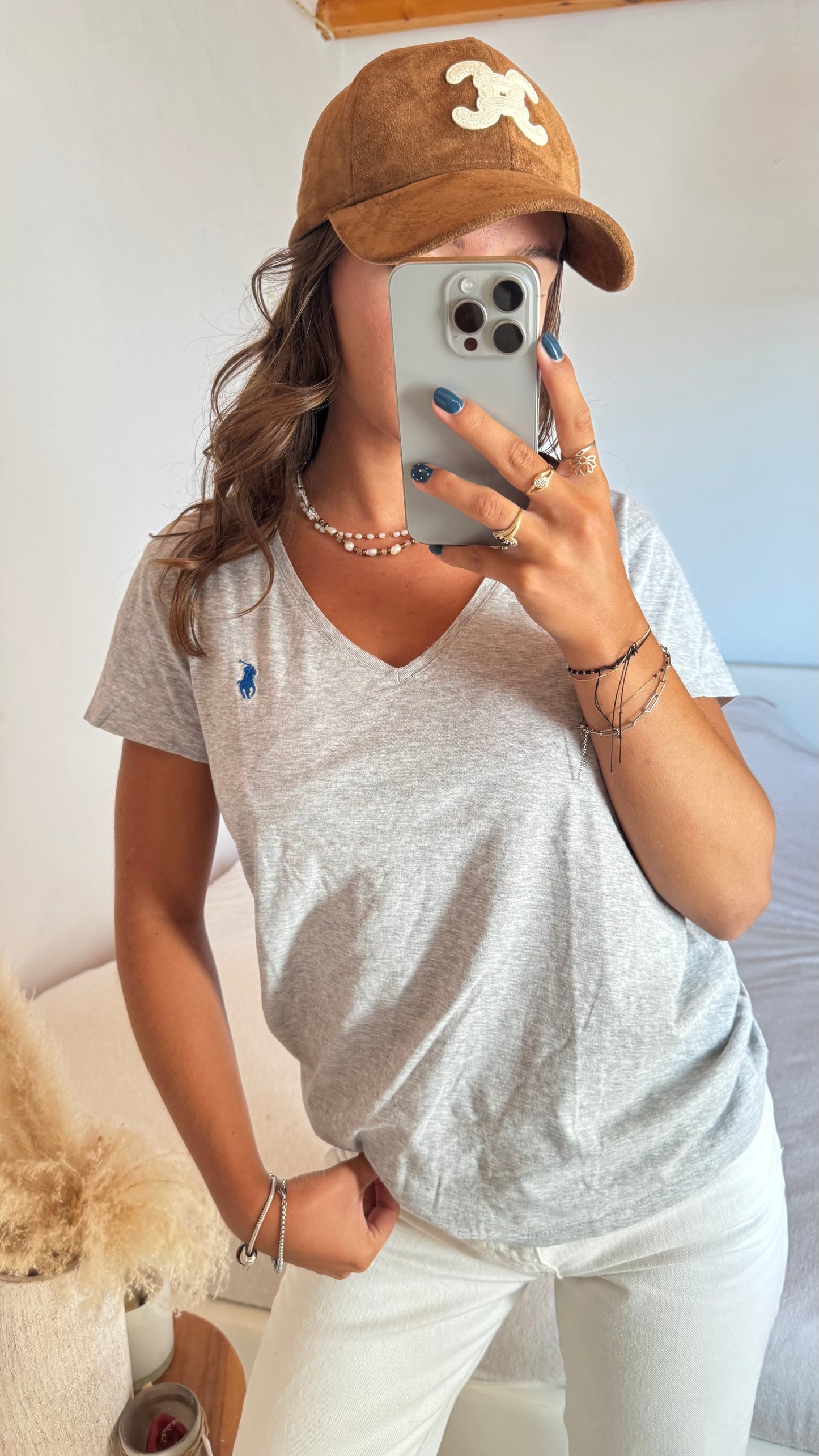 T-shirt col V gris Ralph Lauren - S