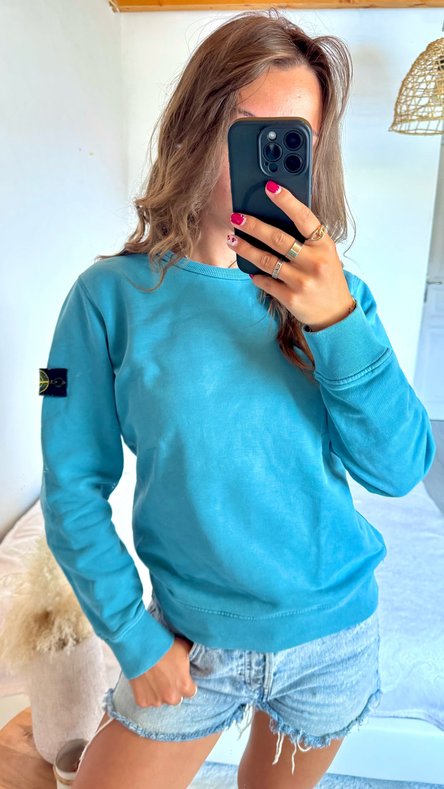 Pull col rond bleu Stone Island - S