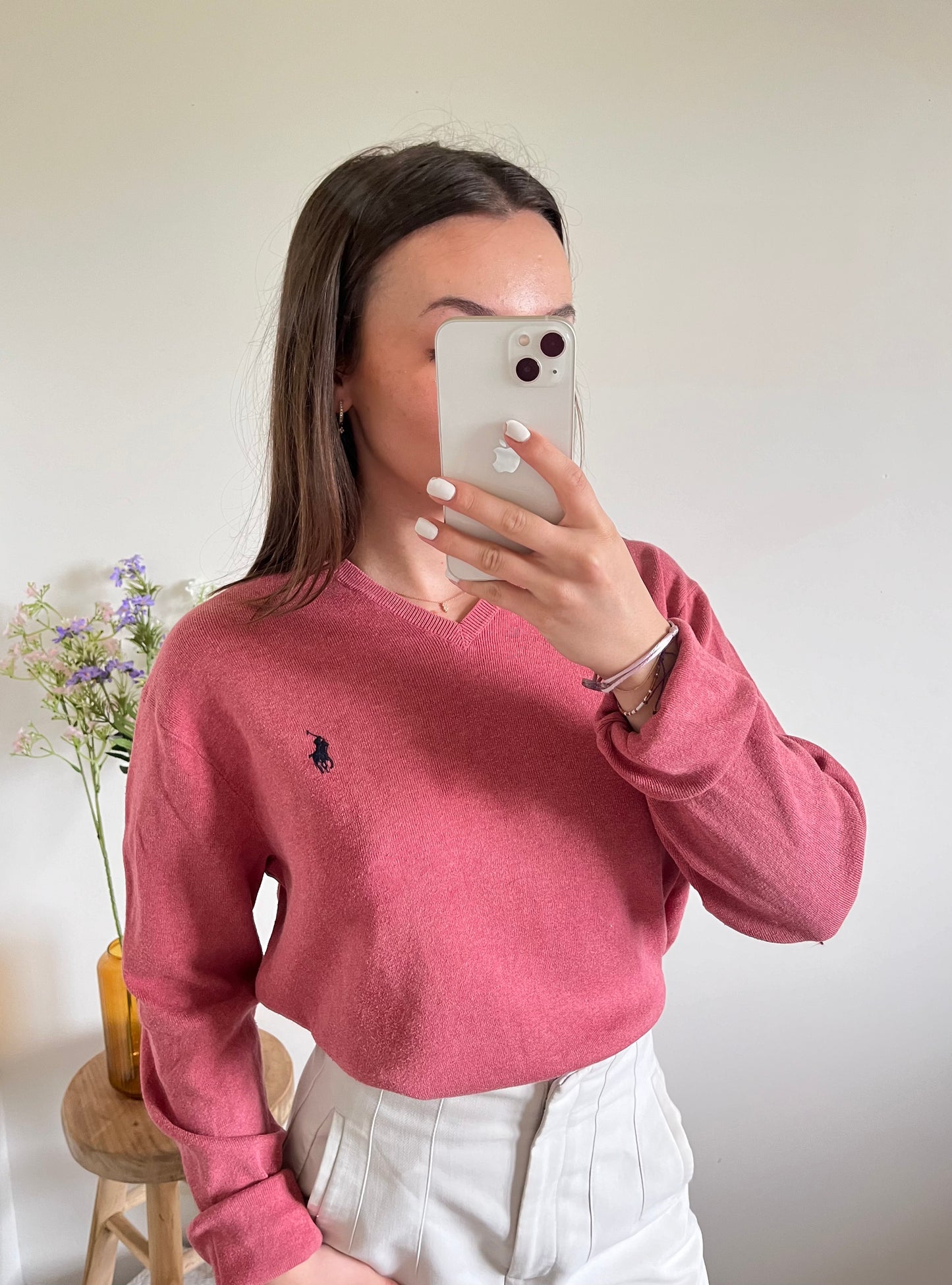 Pull col V rose Ralph Lauren - S homme / L femme