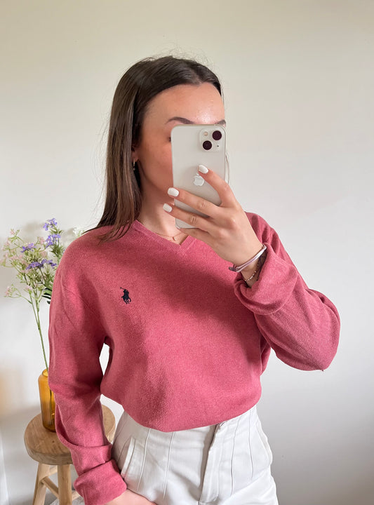 Pull col V rose Ralph Lauren - S homme / L femme
