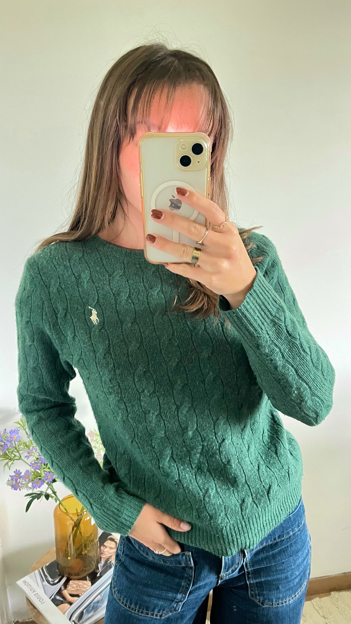 Pull torsadé laine cachemire vert sapin Ralph Lauren - S