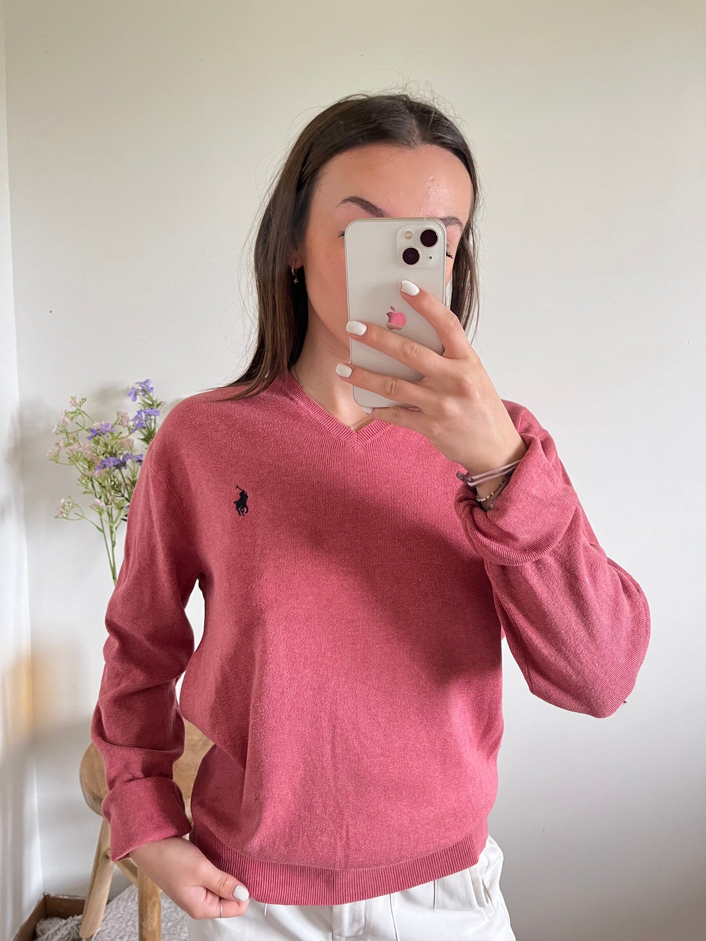 Pull col V rose Ralph Lauren - S homme / L femme