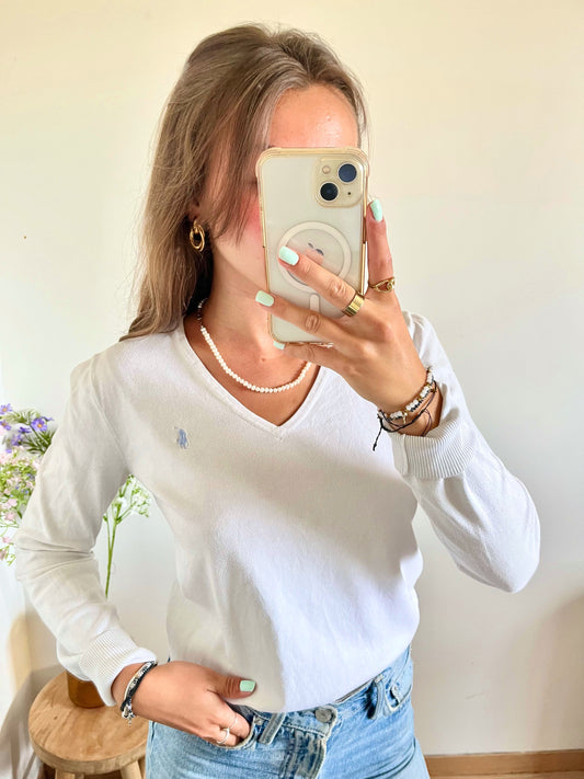 Pull col V blanc Ralph Lauren - M