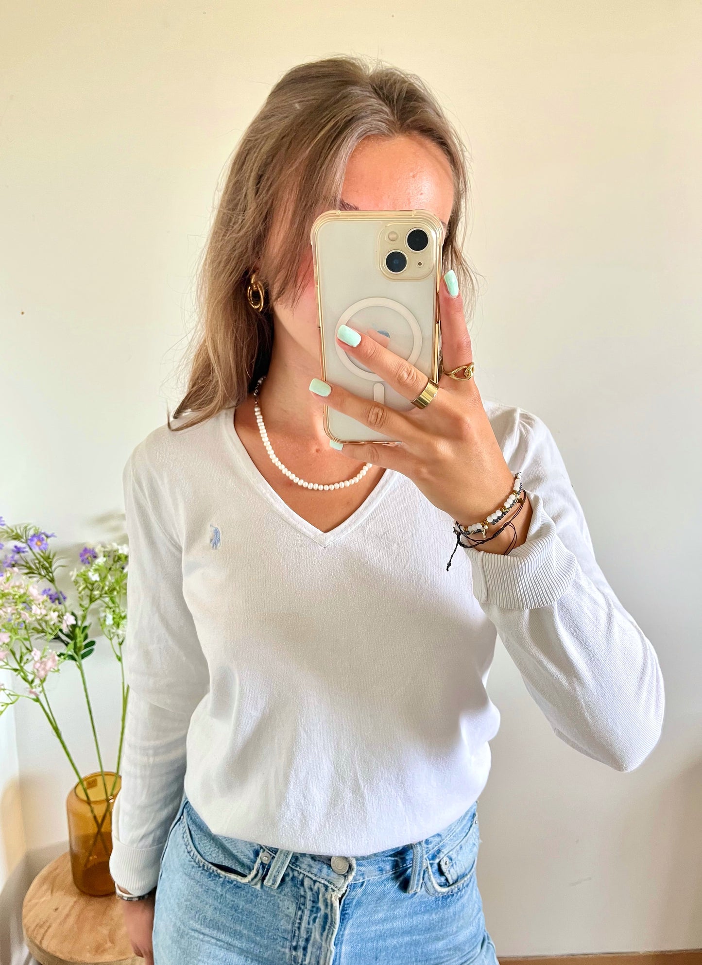 Pull col V blanc Ralph Lauren - M