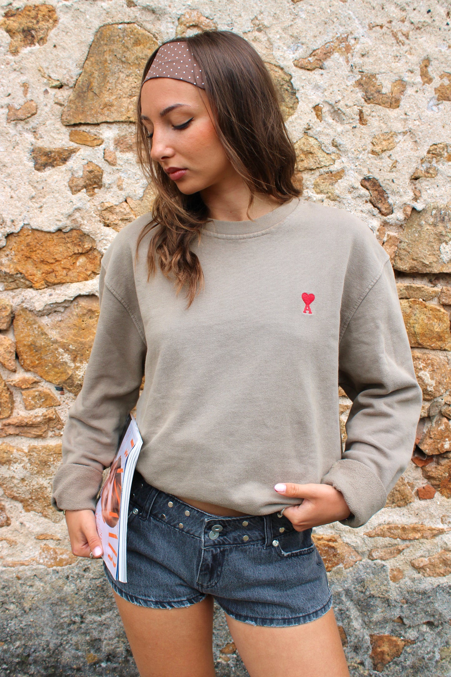 Pull col rond kaki Ami Paris - L