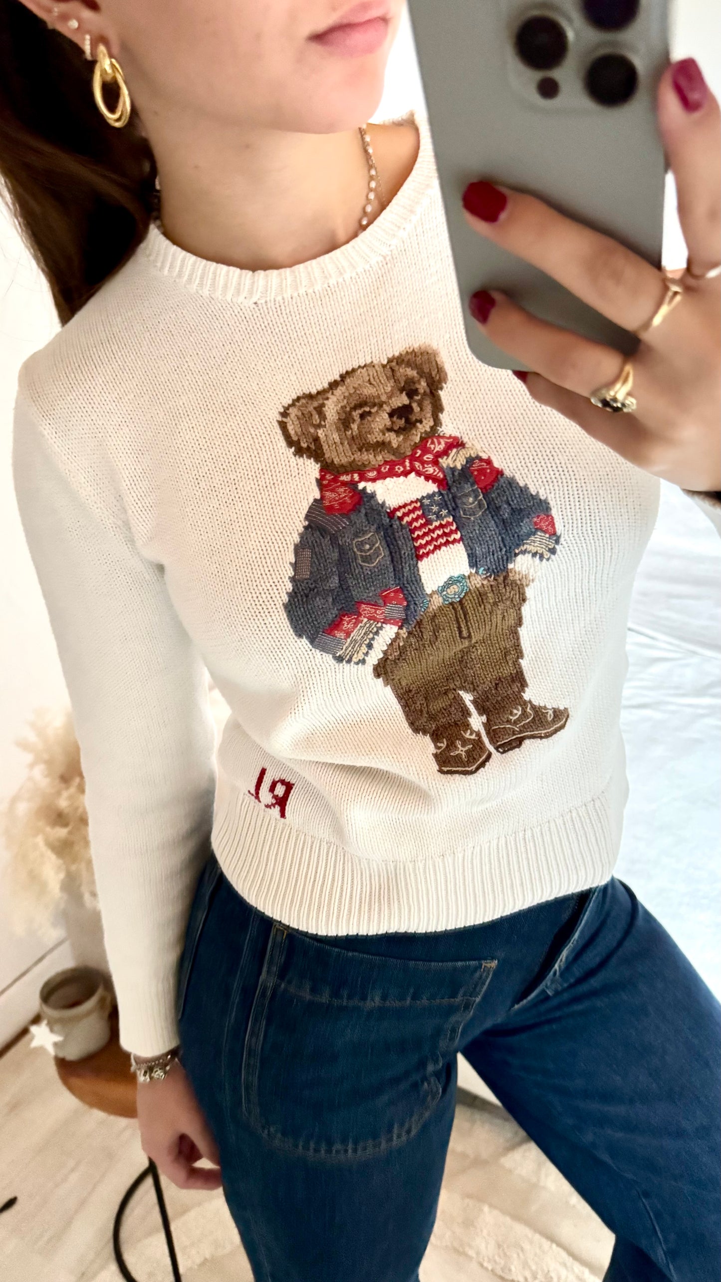 Pull blanc nounours Ralph Lauren - XS