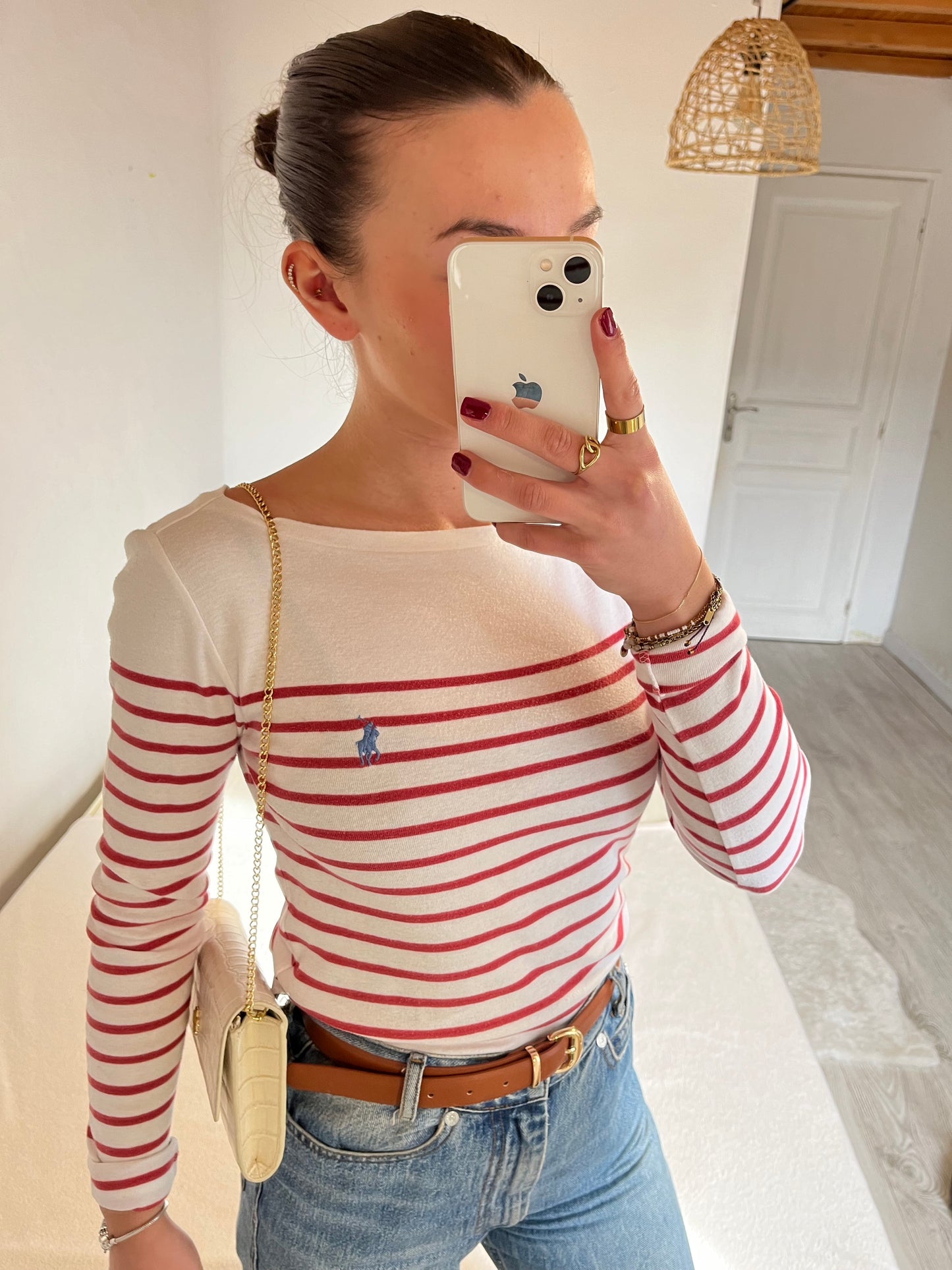 Pull col bateau marinière rouge Ralph Lauren - XS