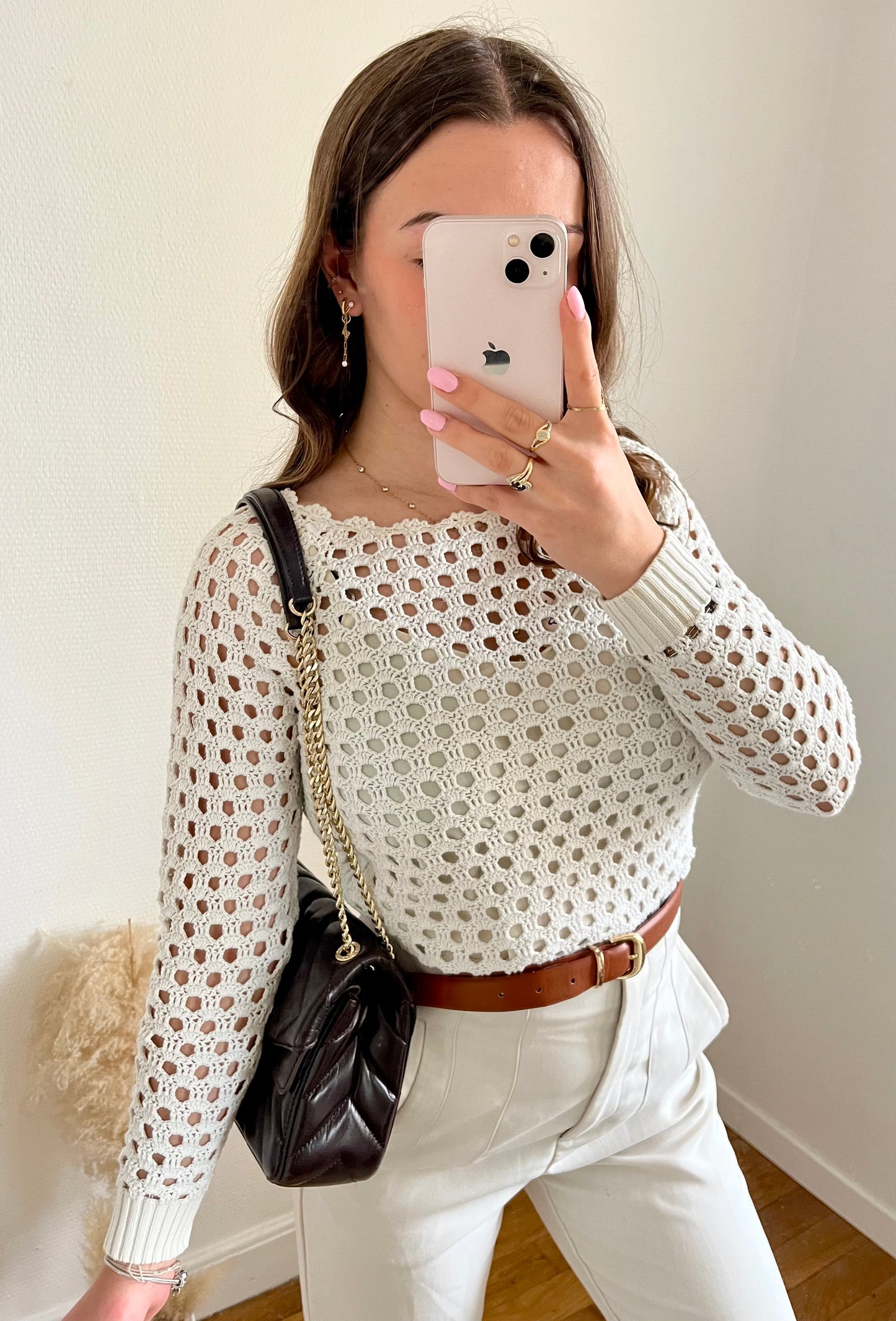 Pull crochet blanc Maje - S