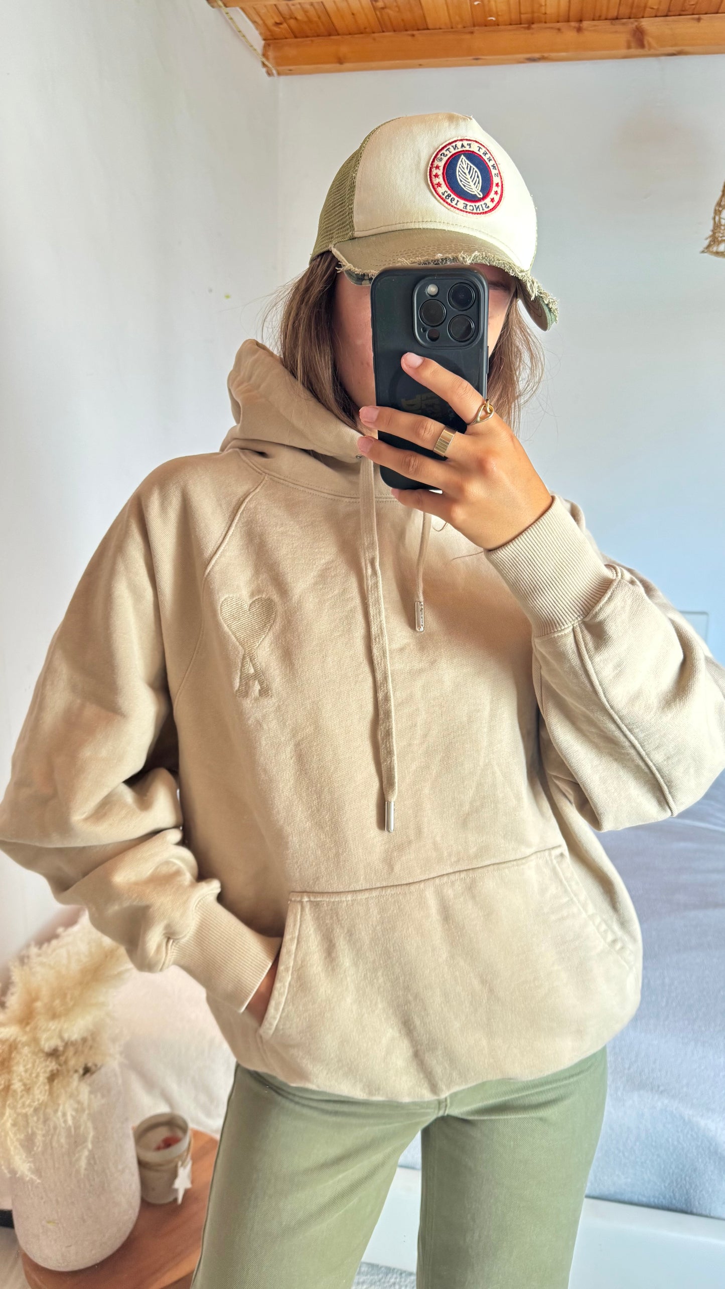 Sweat à capuche beige Ami Paris - M mixte