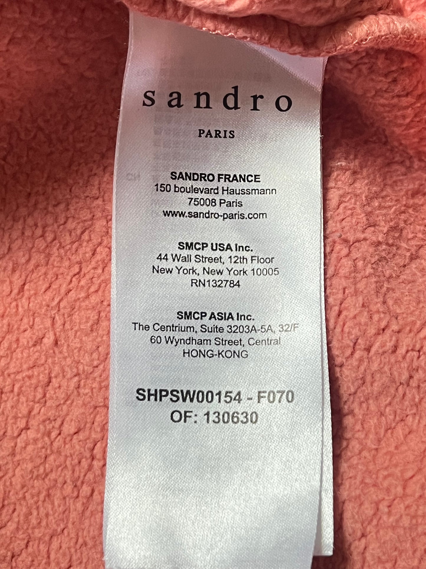 Sweat à capuche Sandro saumon - M homme - XL femme