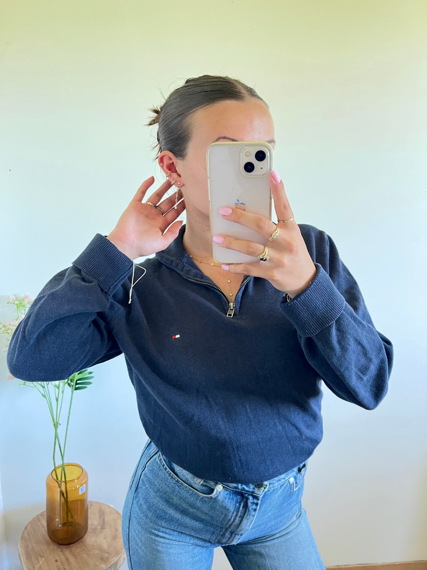 Pull demi-zip bleu marine Tommy Hilfiger - M