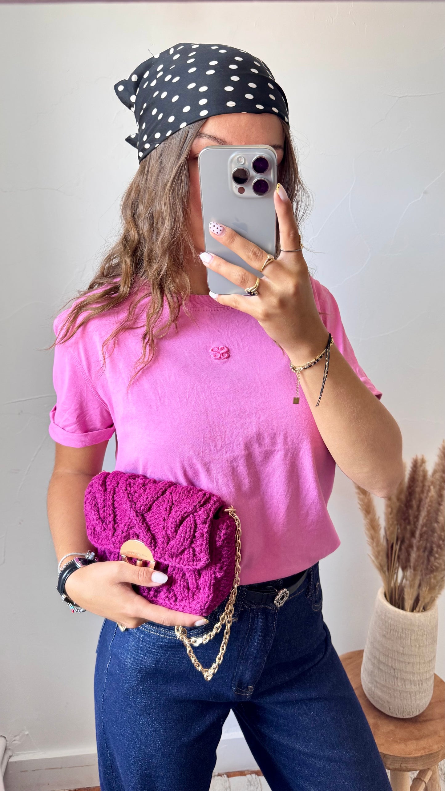 T-shirt rose double logo Sandro - S