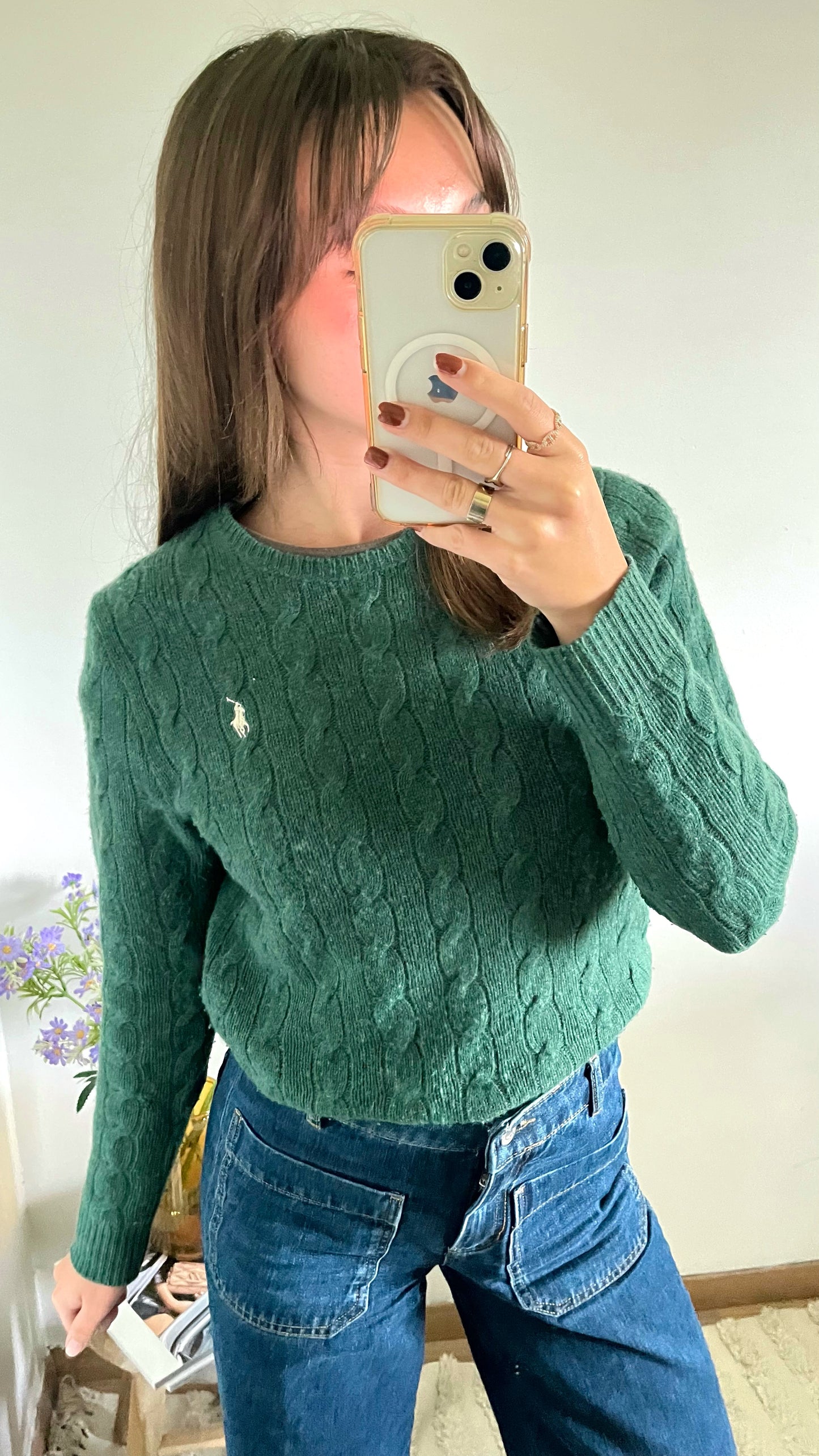 Pull torsadé laine cachemire vert sapin Ralph Lauren - S