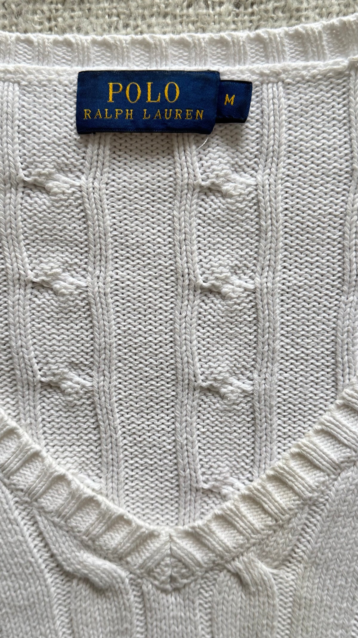 Pull col V torsadé blanc Ralph Lauren - M