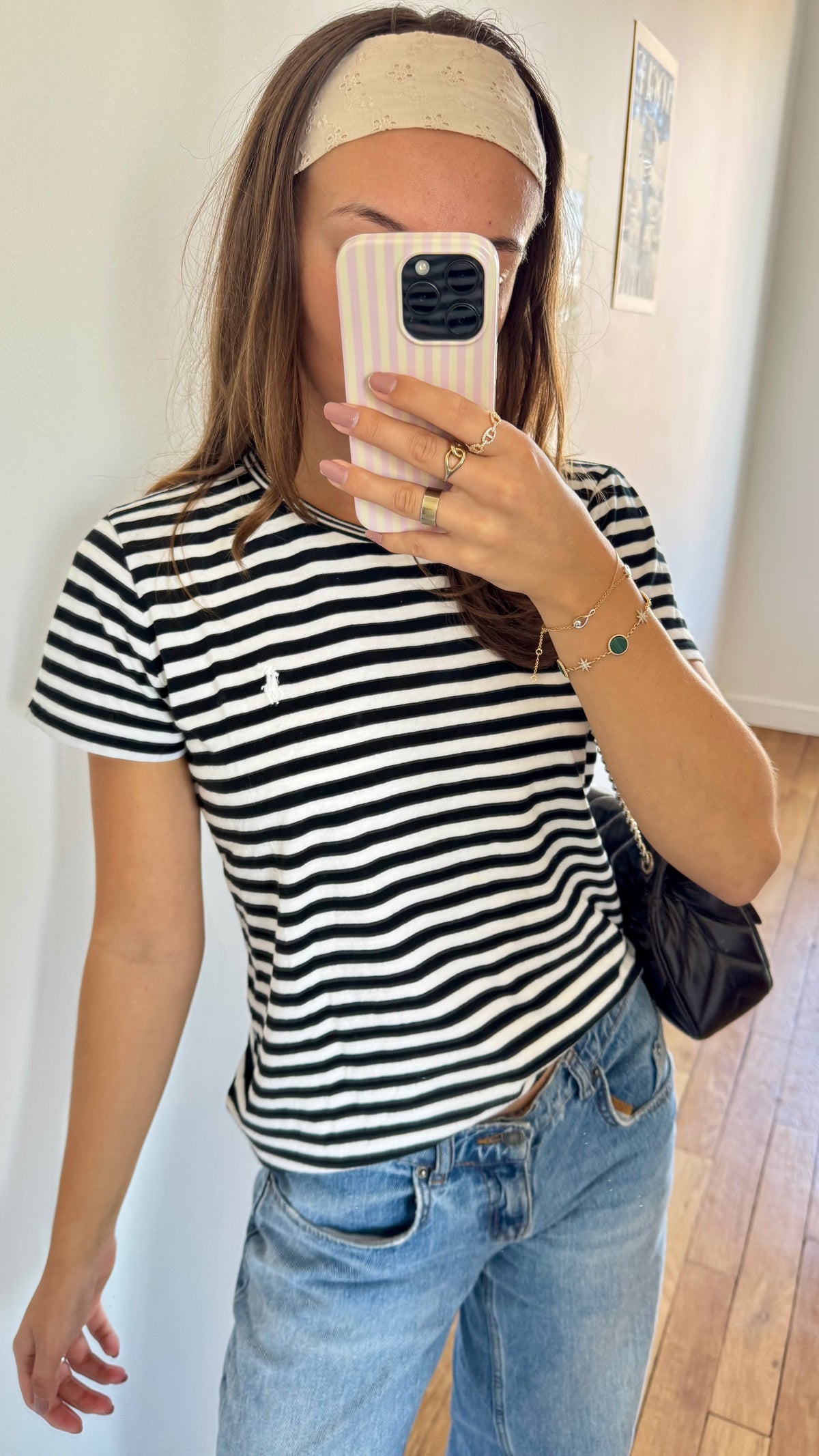 T-shirt à rayures noir et blanc Ralph Lauren - M