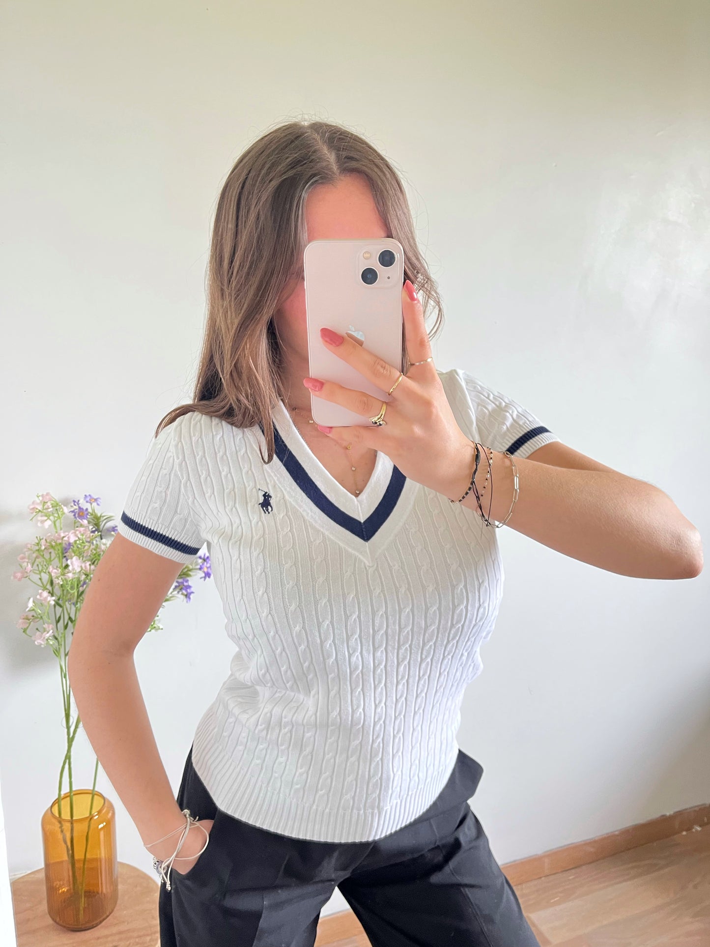 T-shirt torsadé Old School blanc Ralph Lauren - S
