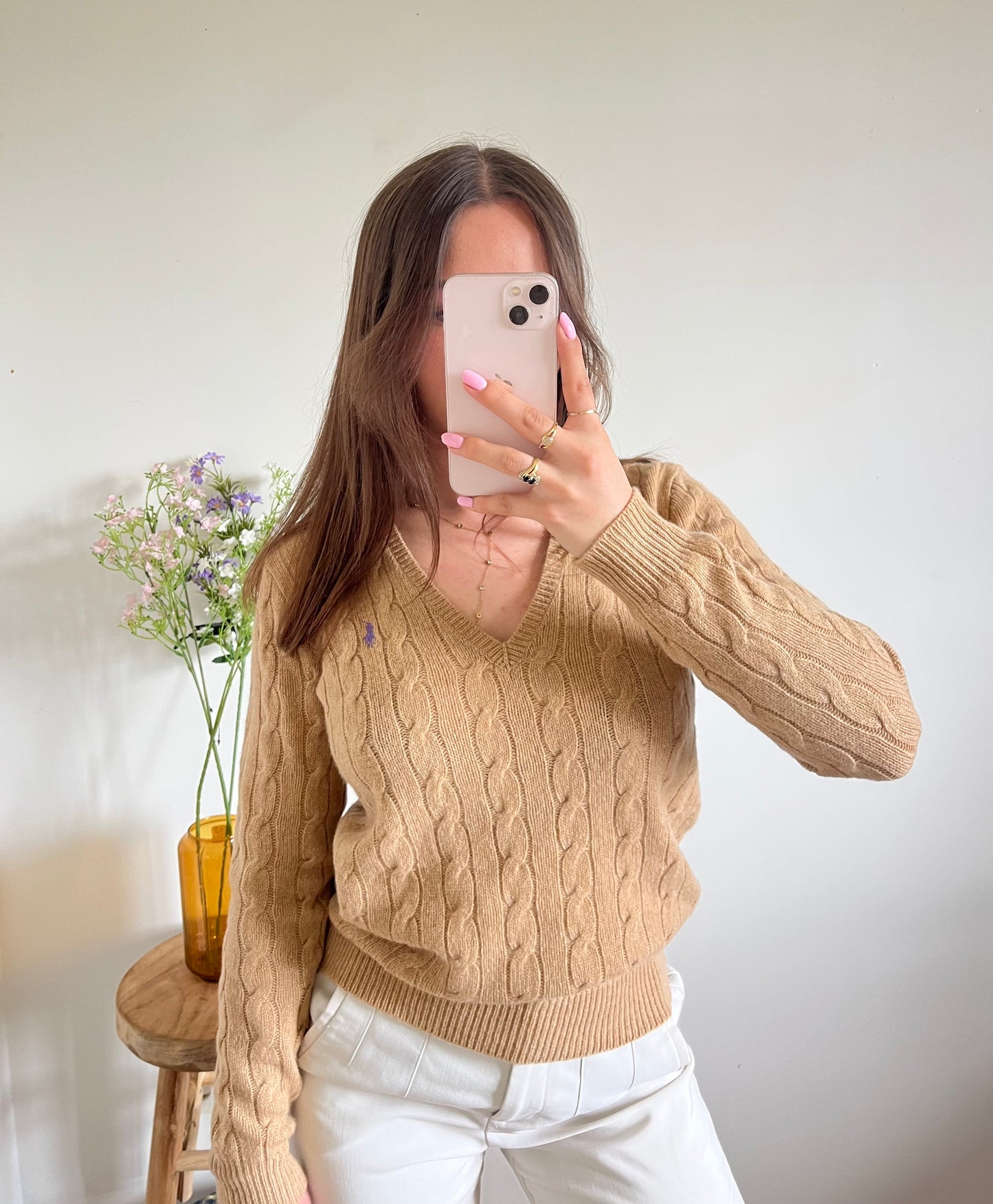 Pull torsadé beige laine & cachemire Ralph Lauren - S