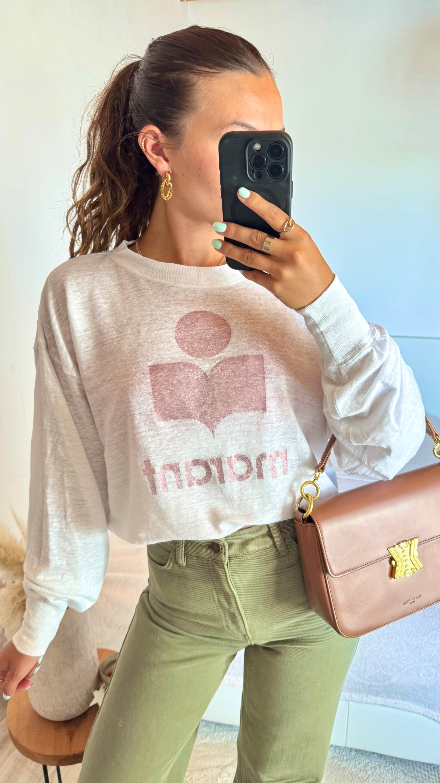 Pull en lin blanc et rose irisé Isabel Marant - M