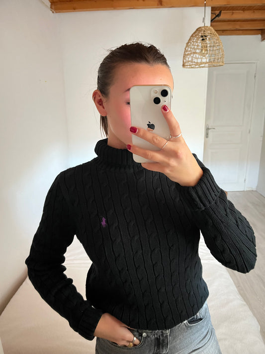 Pull col roulé torsadé noir Ralph Lauren - S et M