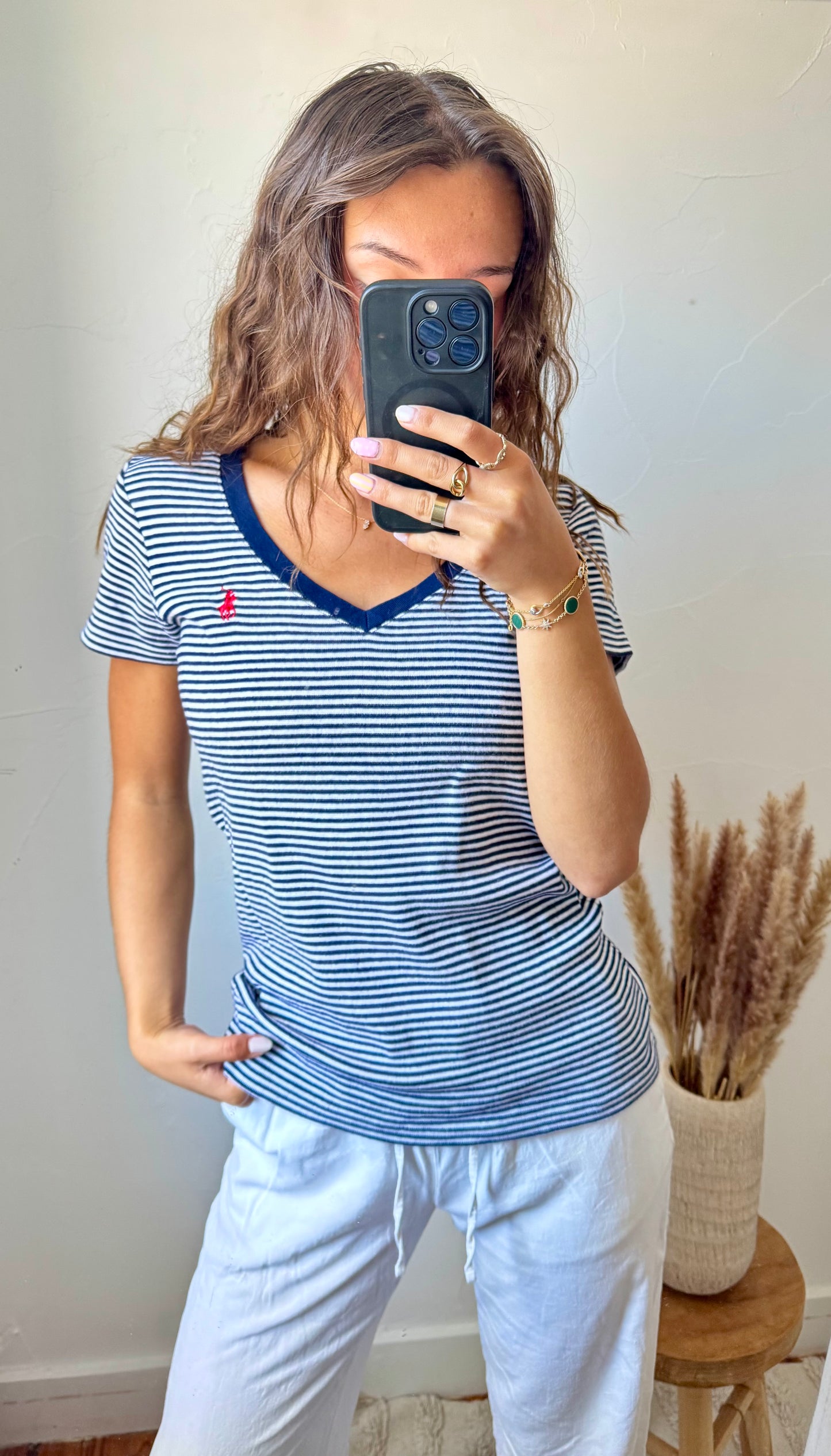 T-shirt col V rayé Ralph Lauren - S