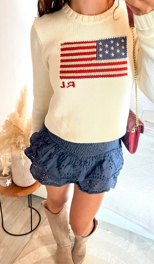 Pull blanc col rond American Flag Ralph Lauren - M