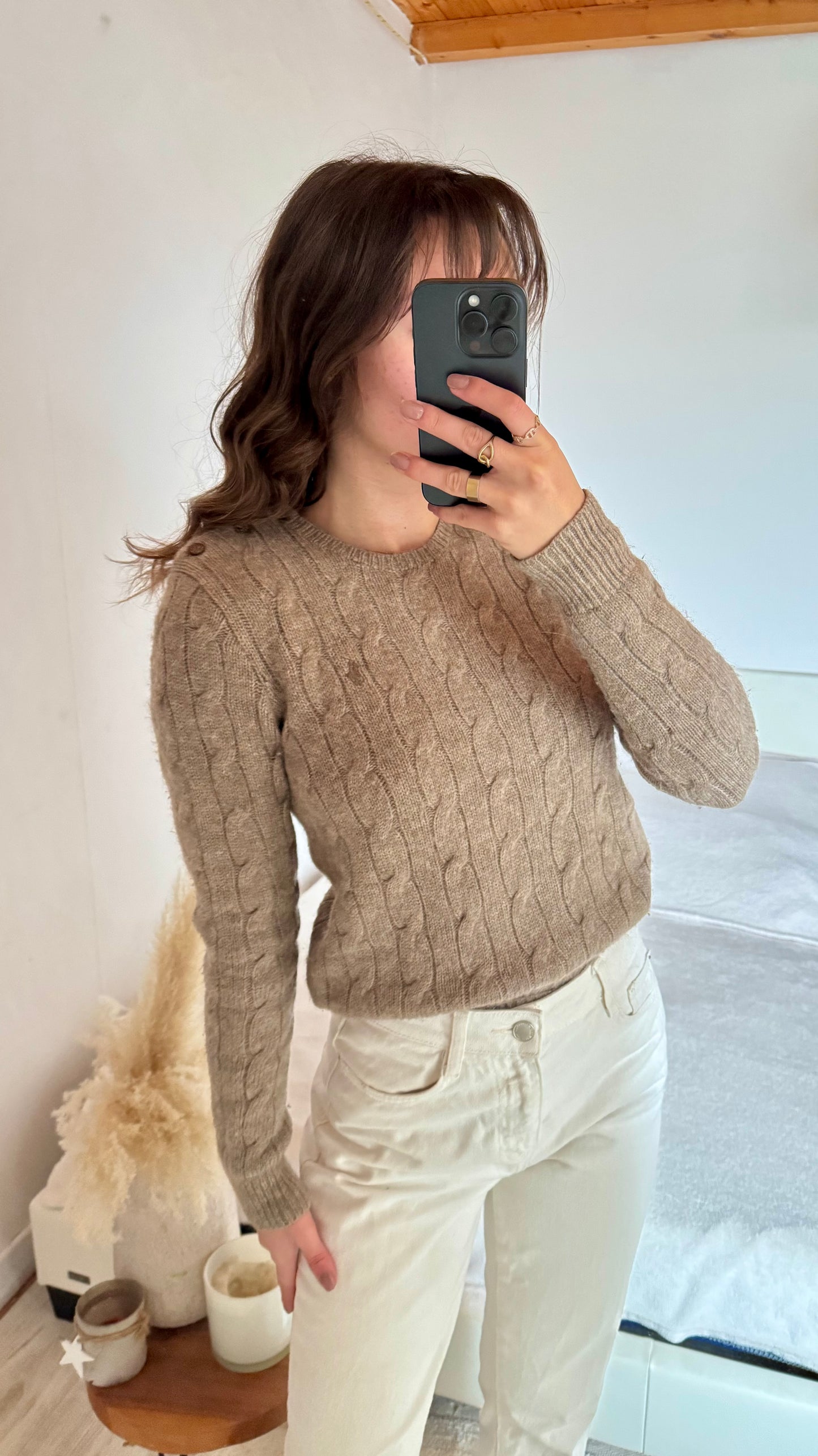 Pull torsadé marron laine et cachemire Ralph Lauren - S