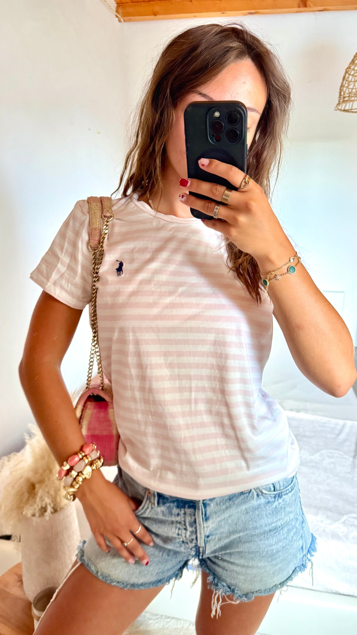 T-shirt rayé rose Ralph Lauren - M
