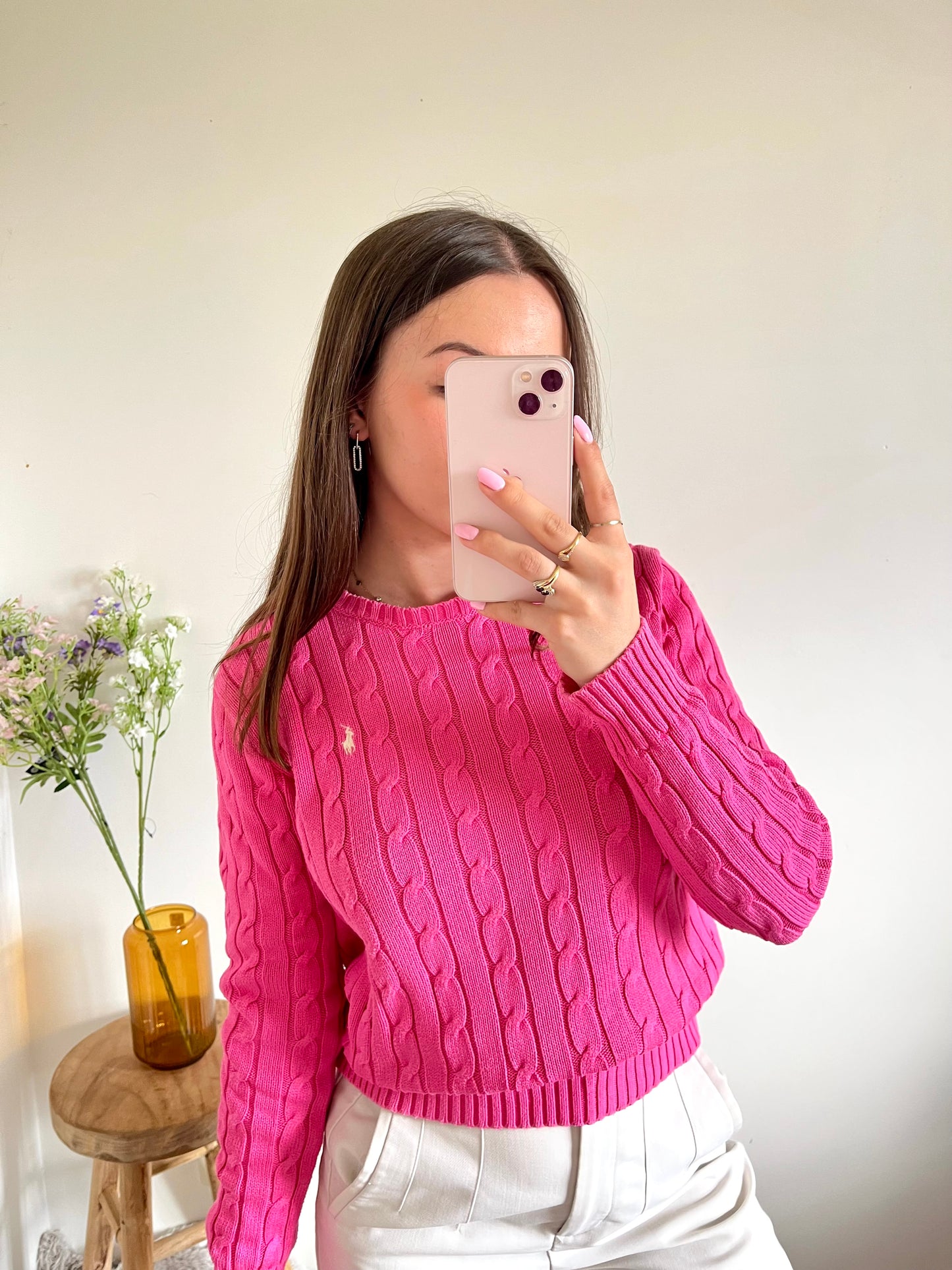 Pull torsadé rose Ralph Lauren - M