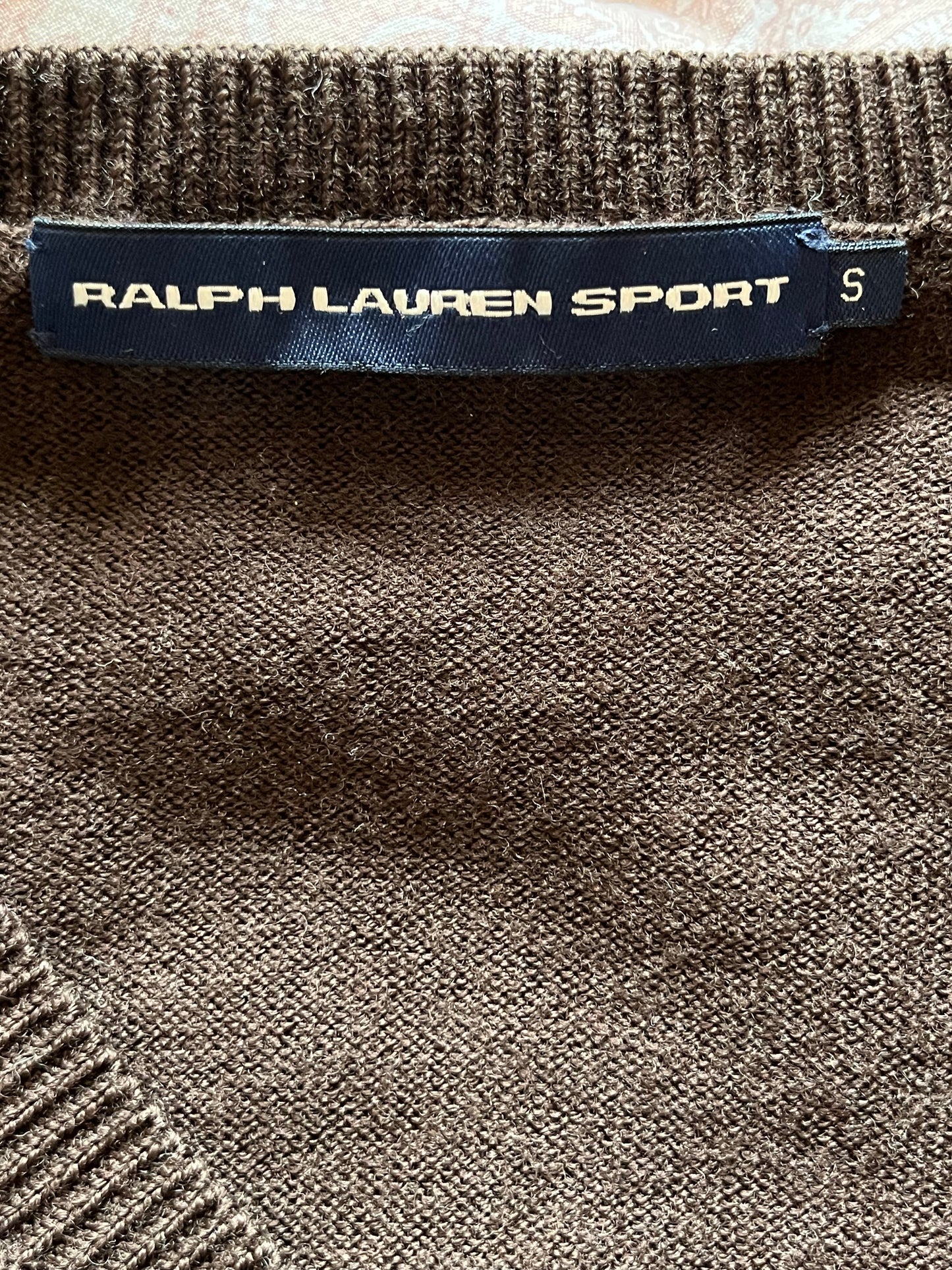 Pull col V marron laine de mérinos Ralph Lauren - S