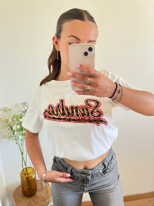 T-shirt blanc Sandro effet léopard - S