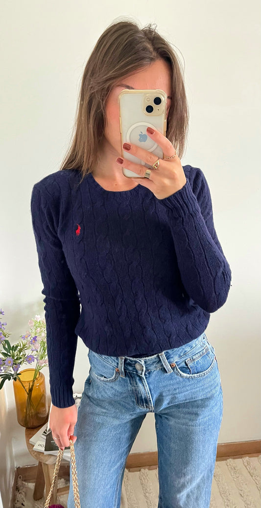 Pull torsadé laine et cachemire marine Ralph Lauren - S
