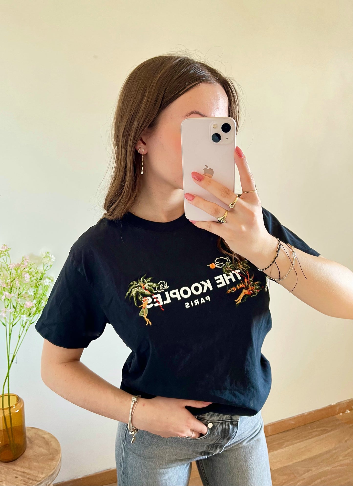 T-shirt noir avec motifs The Kooples - S