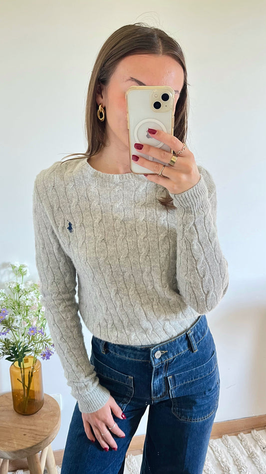 Pull torsadé gris laine et cachemire Ralph Lauren - M