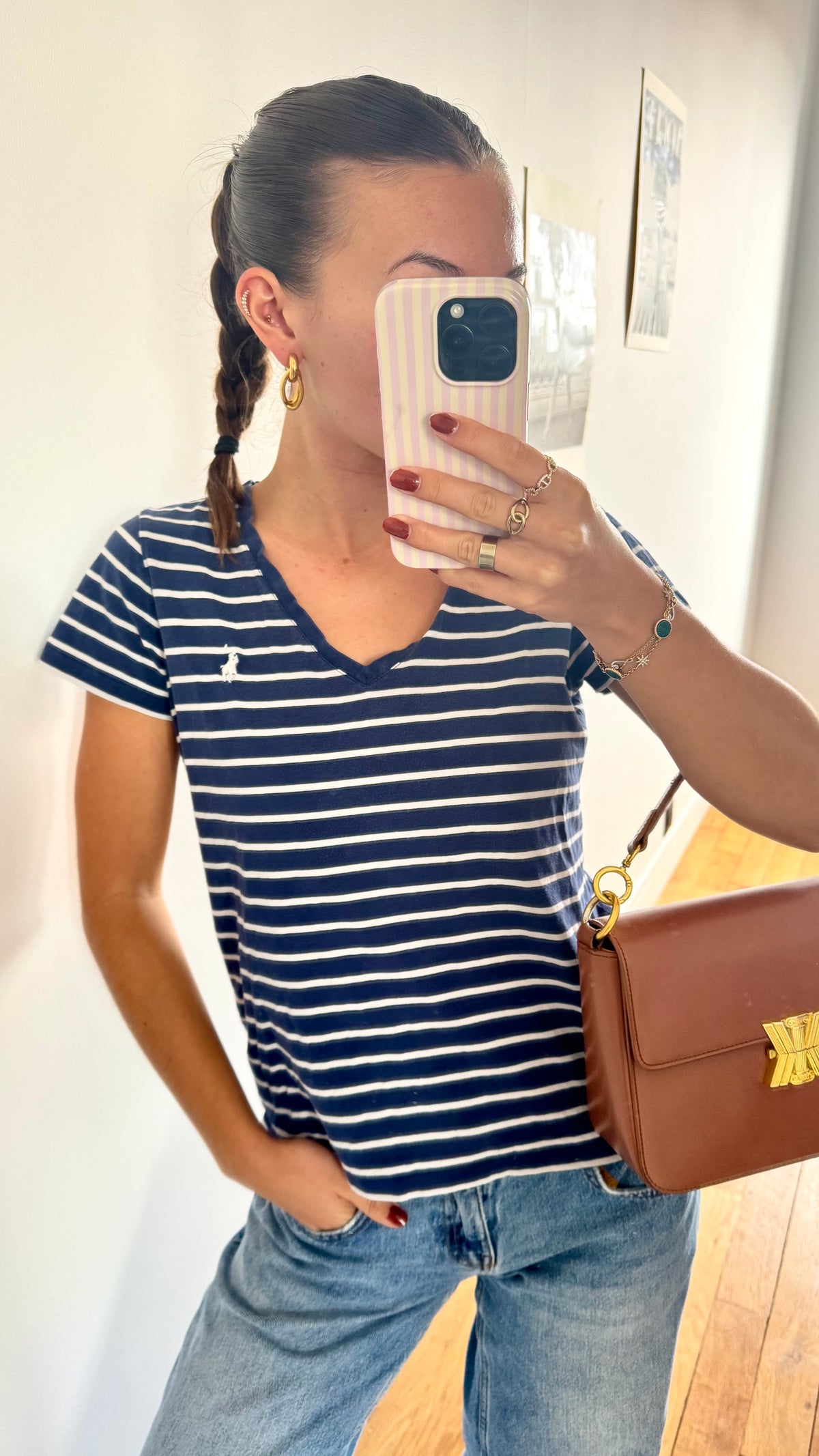 T-shirt rayé col V Ralph Lauren - S