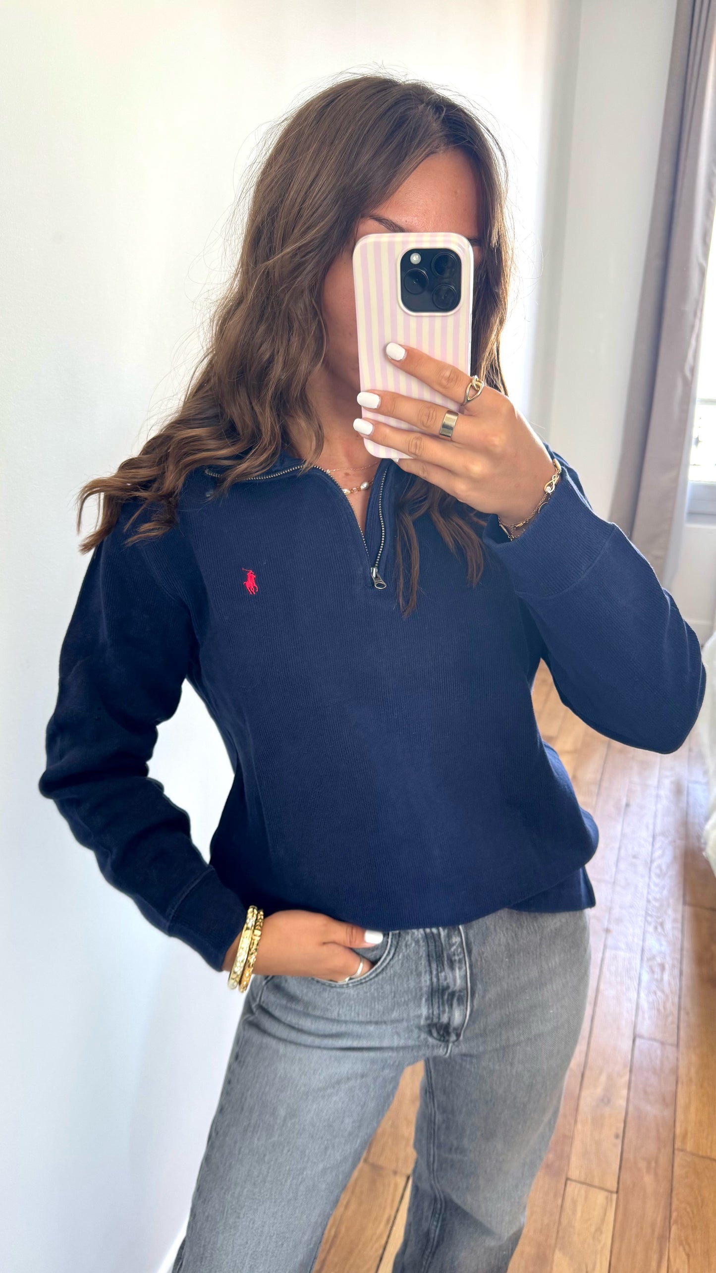 Pull demi-zippé bleu marine Ralph Lauren - XS/S