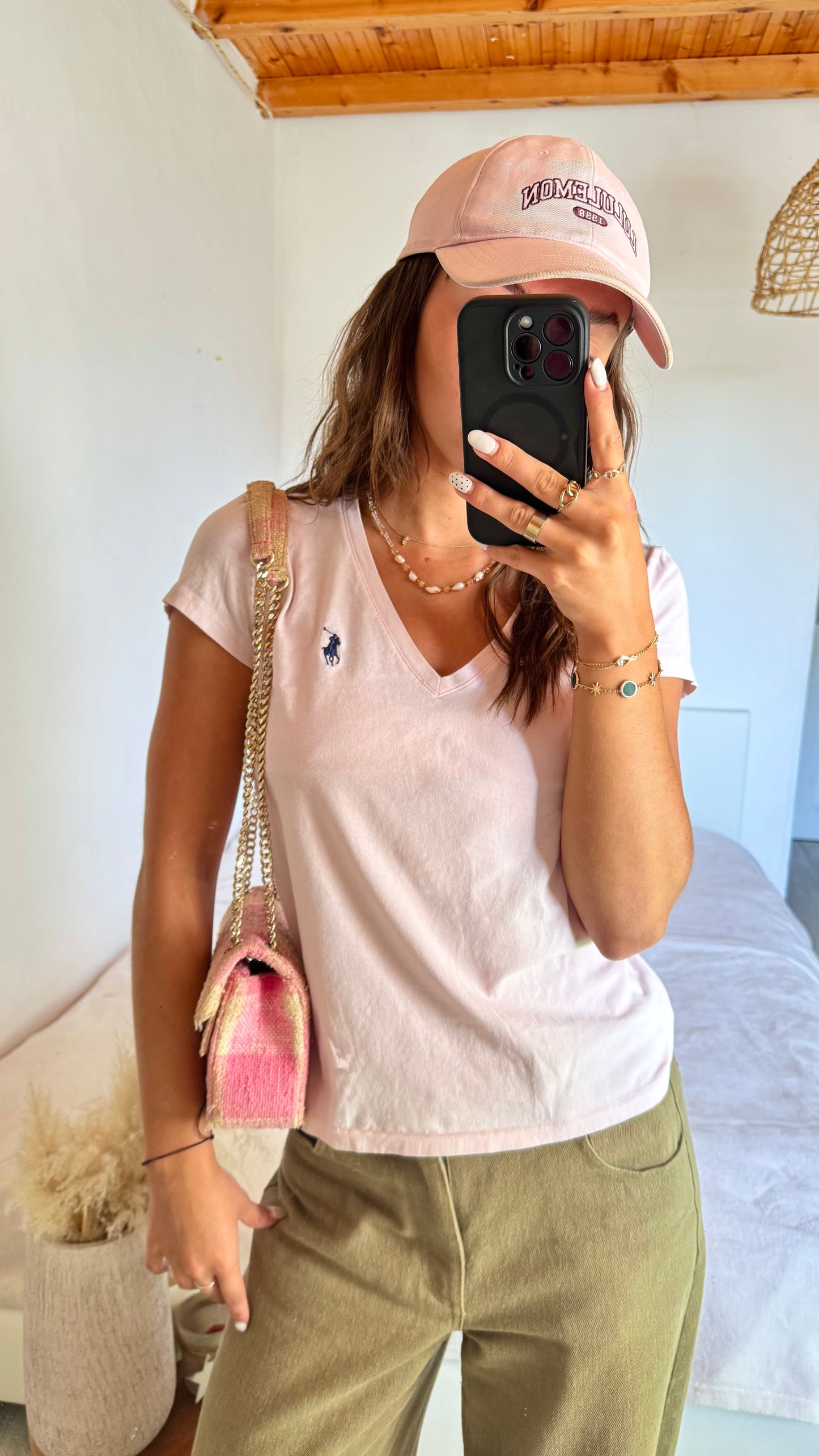 T-shirt col V rose pastel Ralph Lauren - M