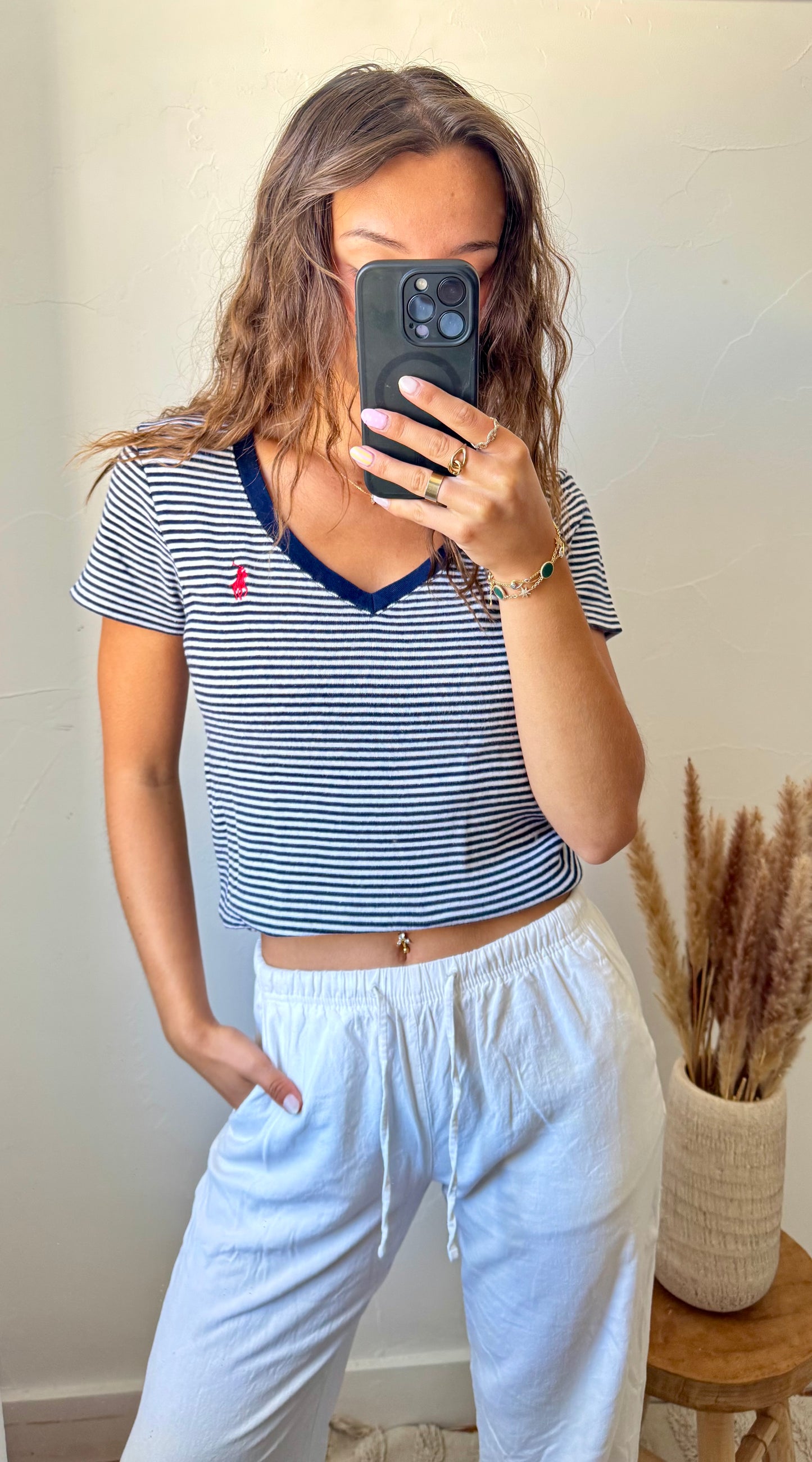 T-shirt col V rayé Ralph Lauren - S